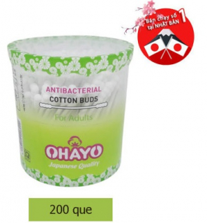 TĂM BÔNG OHAYO KHÁNG KHUẨN 2 ĐẦU XOẮN HỘP 200 QUE (HỘP)